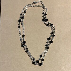 Elegant Silver and Black Beaded Necklace